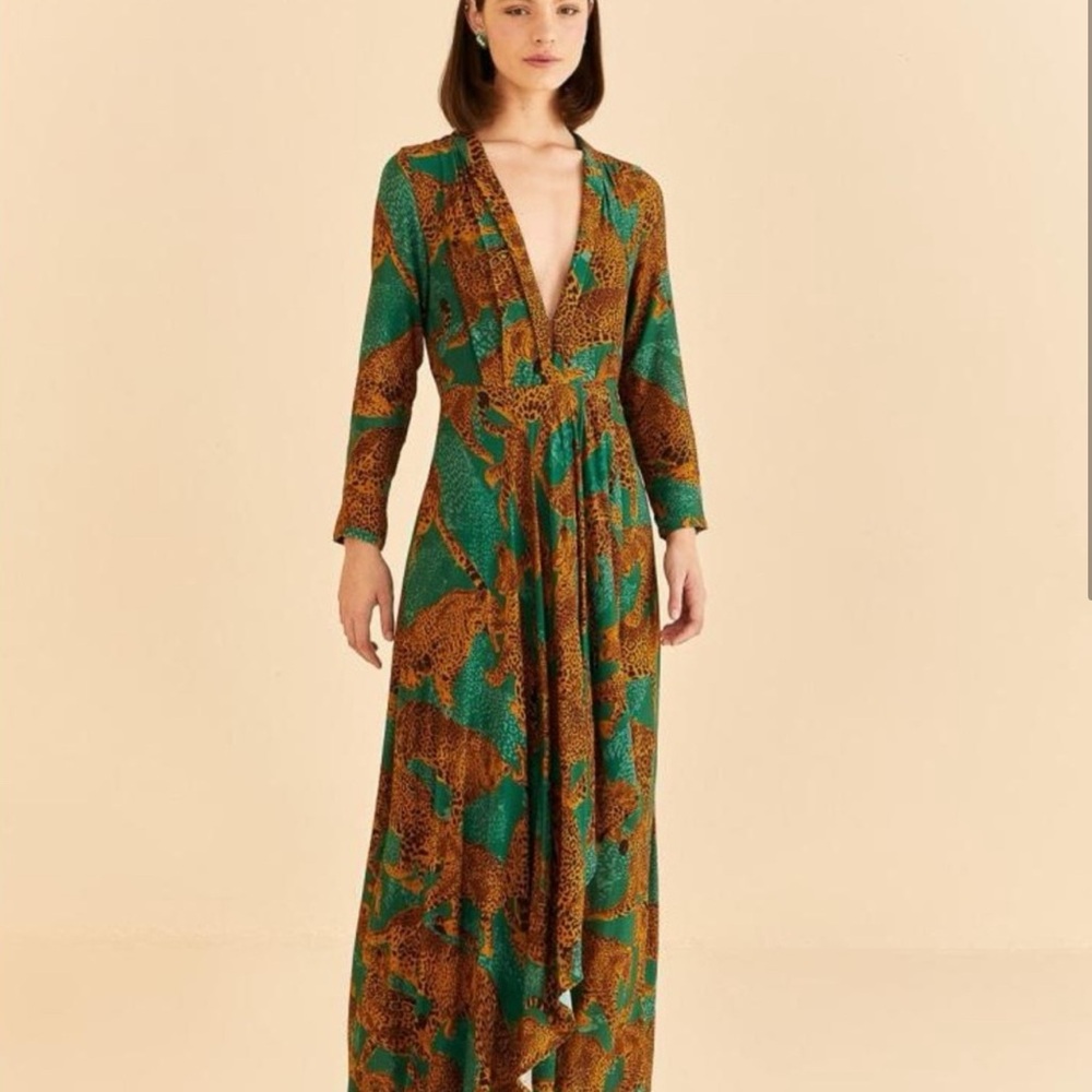 Farm Rio Green Artsy Leopard Print Maxi Dress